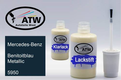 Mercedes-Benz, Benitoitblau Metallic, 5950: 20ml Lackstift + 20ml Klarlack - Set, von ATW Autoteile West.